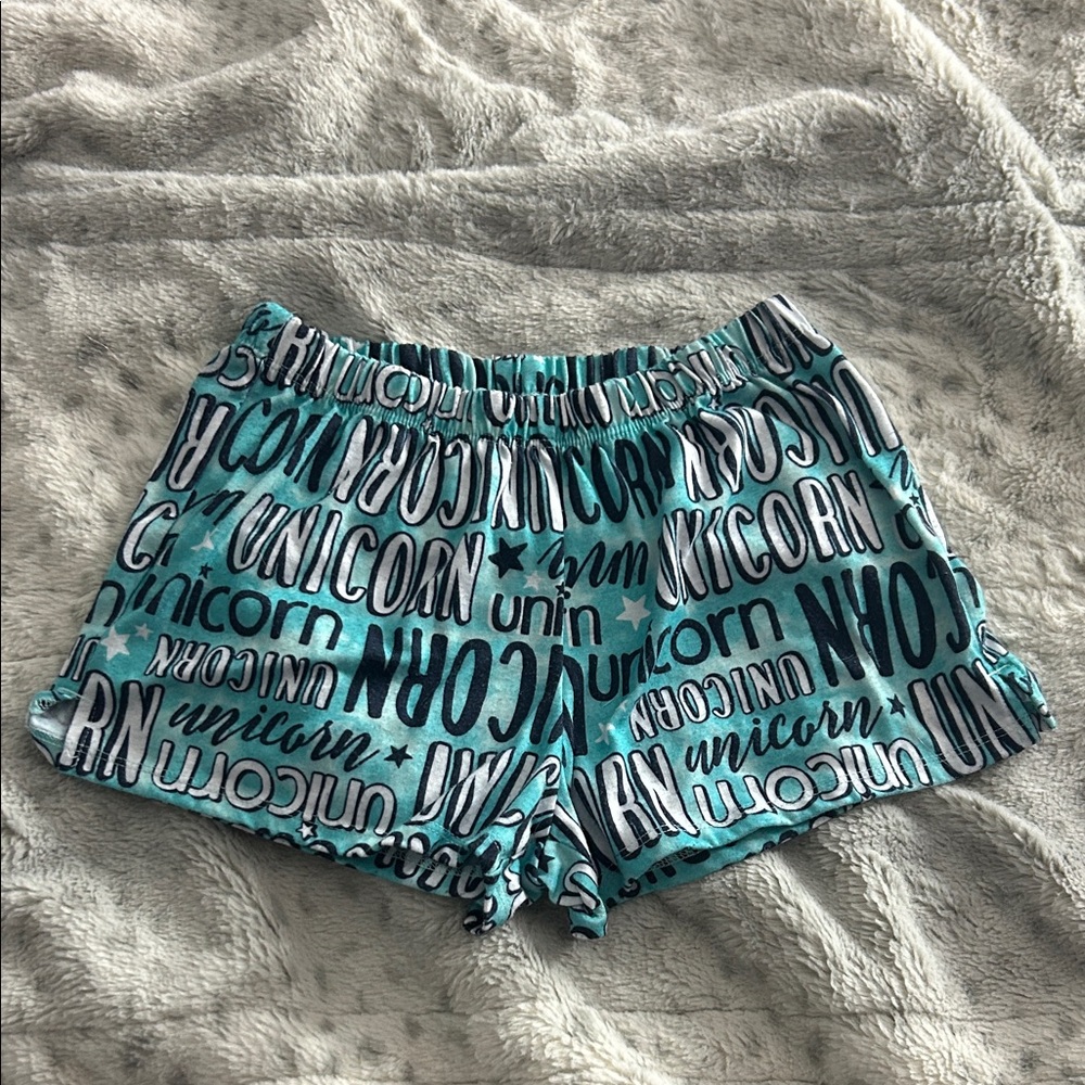 Teal Unicorn Print Kids Shorts